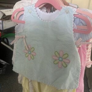 Striped Blue Dress Top with Floral Embroidery